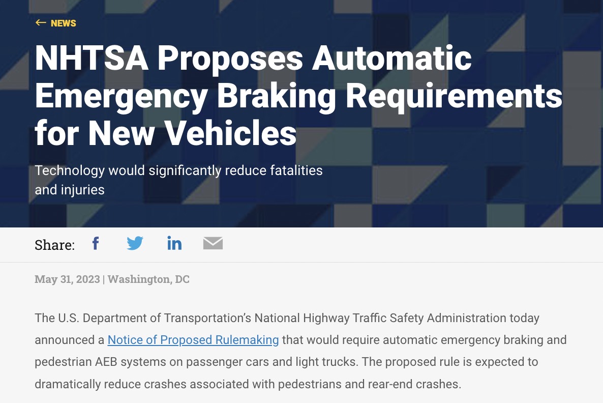 美国强制乘用车安装AEB，代表了什么信号？